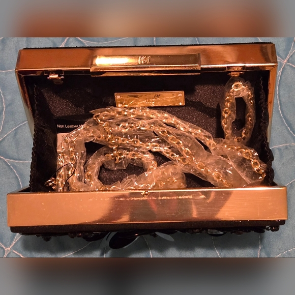 INC Adlee Clutch Black Floral Embellished Crossbody NWT - Picture 10 of 15